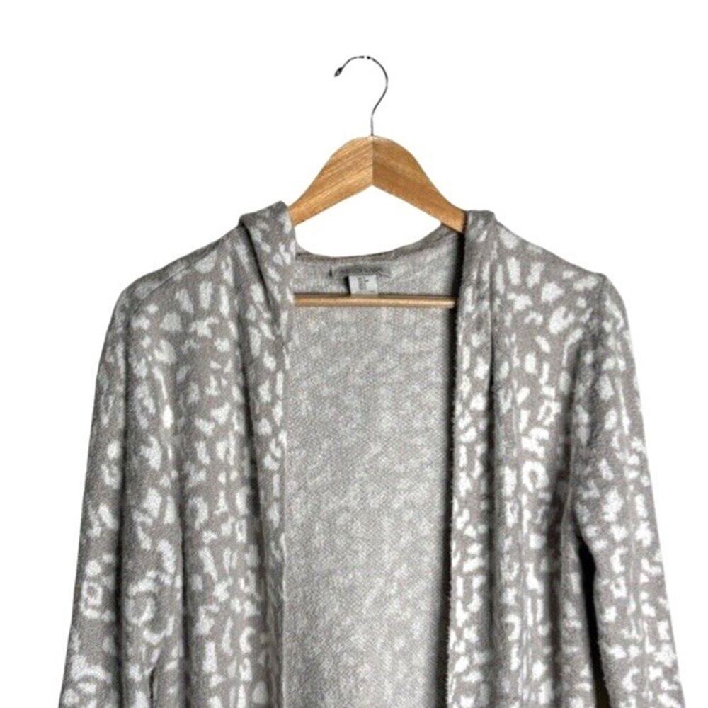 Rachel Zoe Hooded Cardigan Leopard Print Small Open Gray Pockets Oversized Cozy - Picture 2 of 9